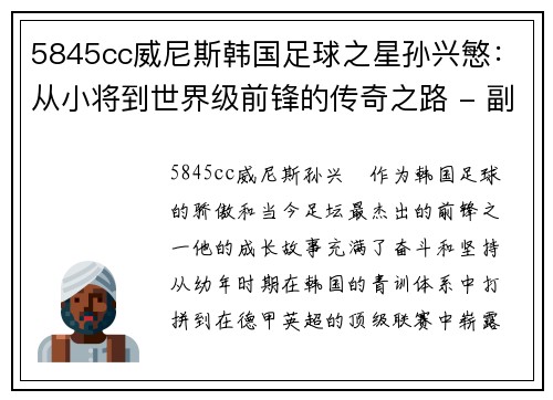 5845cc威尼斯韩国足球之星孙兴慜：从小将到世界级前锋的传奇之路 - 副本